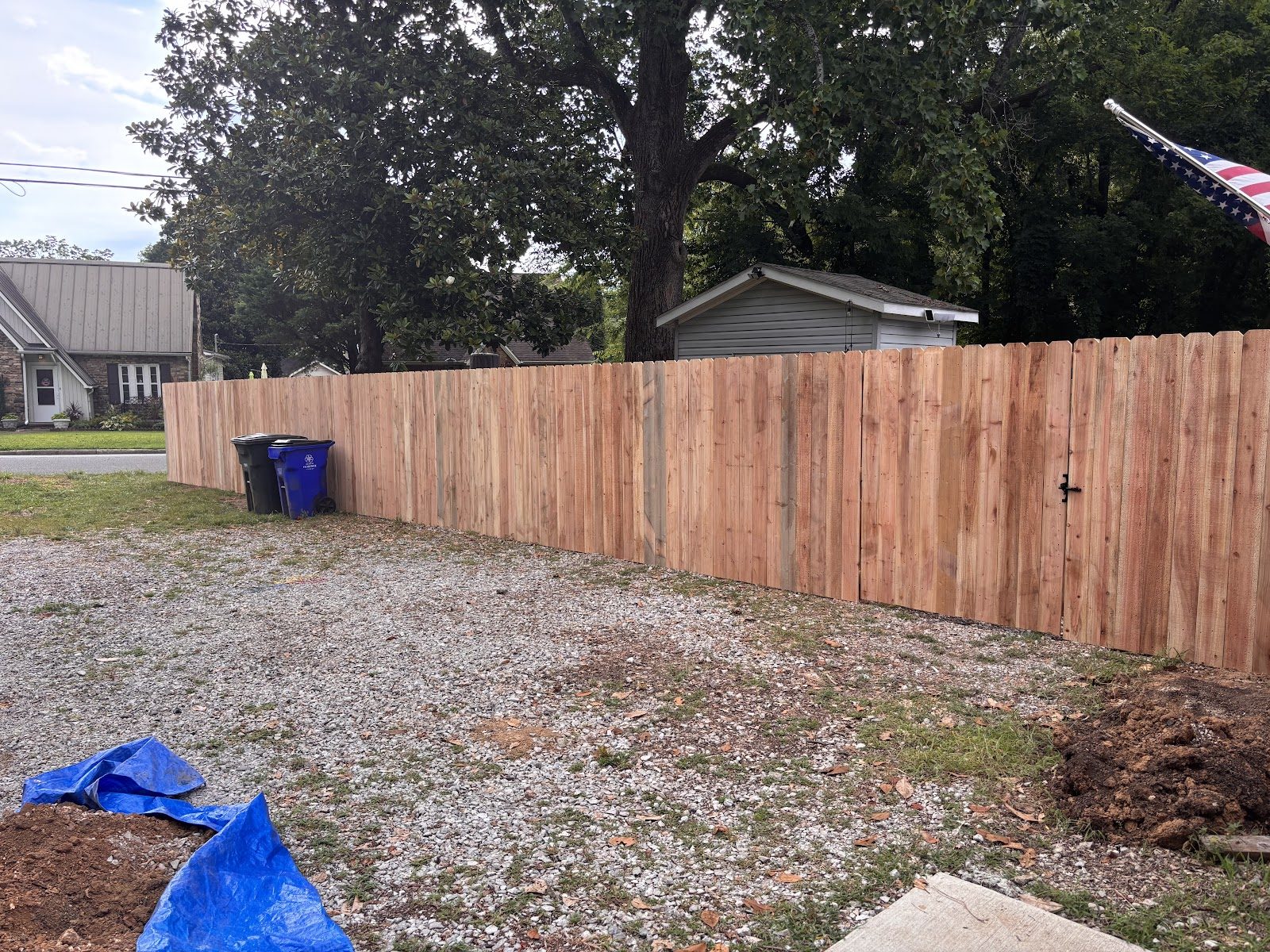 Long wood privacy fence